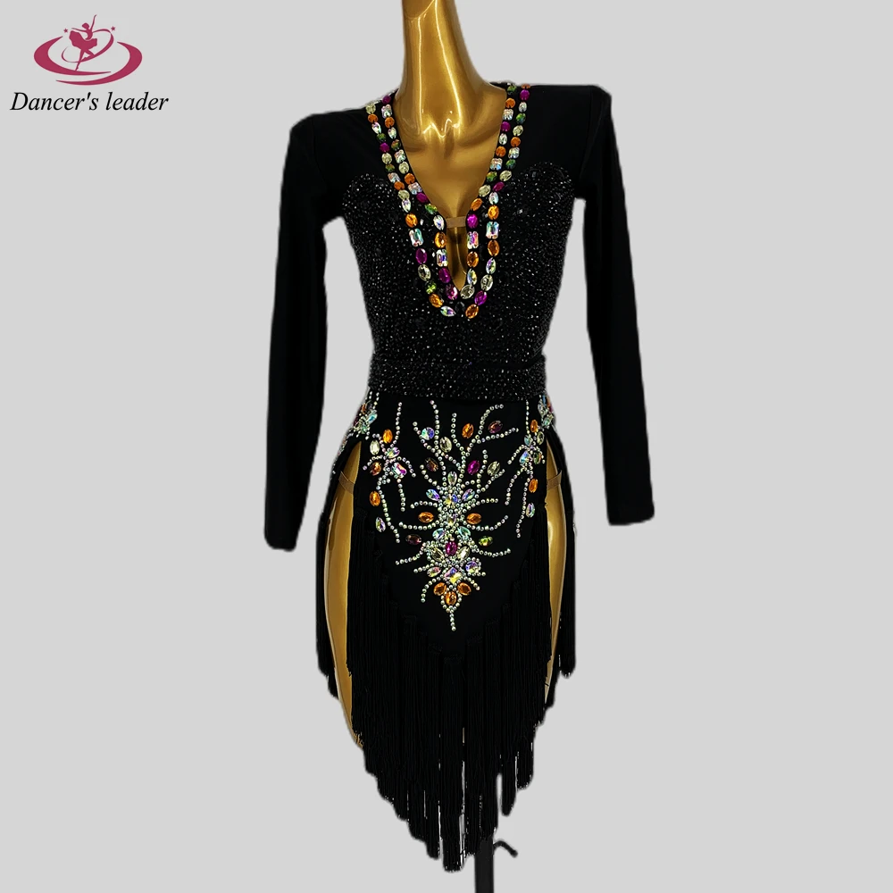 

Latin Dance Dress High-end Custom Strange Style Pattern Diamond-studded Dance Dress Cha Cha Tango Stage Professional Clothing