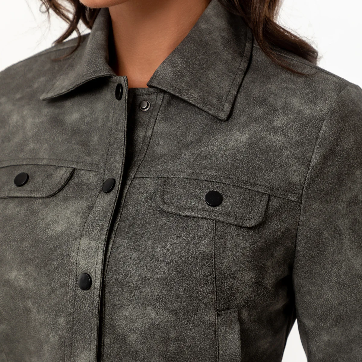 high quality women print leather short jacket long sleeve collar snap button casual spring autumn 2025 clothing pink red brown