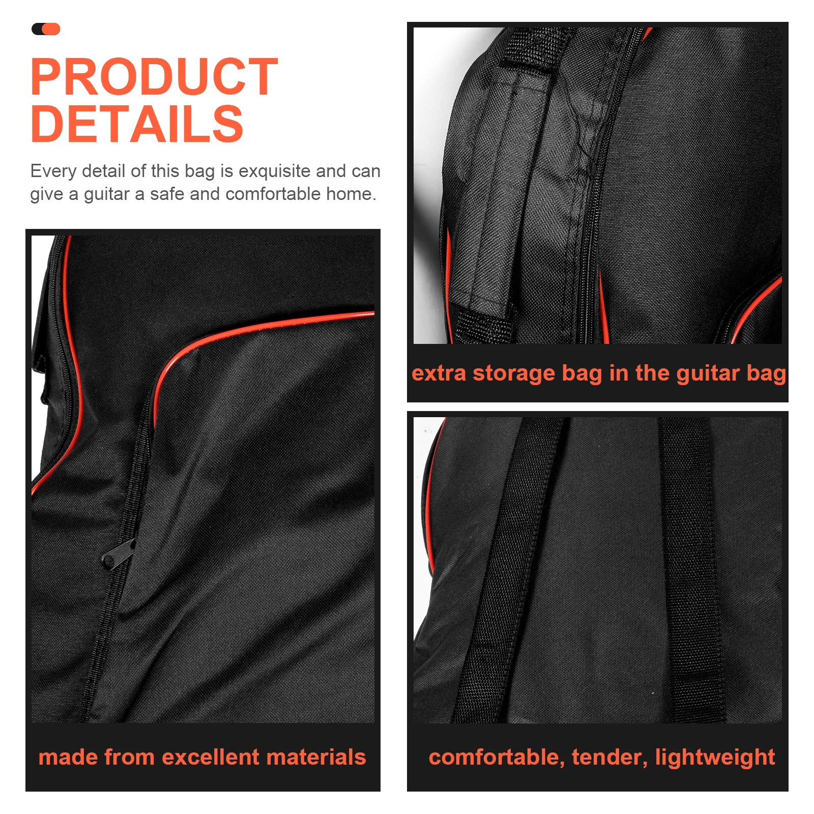 

Guitar Bag with Extra Pockets Backpack Case Acoustic Shoulders Electric Accessories Oxford Cloth Waterproof Cover Carry