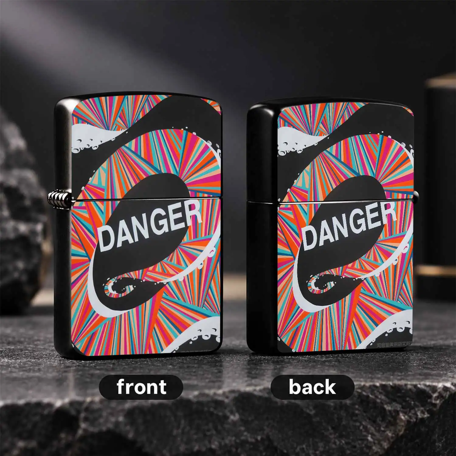 Trendy Psychedelic Radial Stripes Danger Logo Portable Lighter, Stylish Artistic Daily Carry Ignition Tool, Multi-Scenario Compatible For Outdoor Camping, Candle Lighting, Aroma Use, Creative High Aesthetic Practical Daily Carry Accessory F