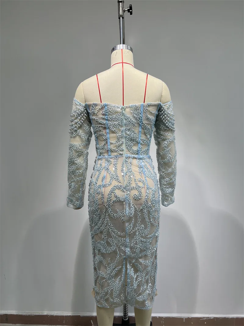 2025nova chegada requintado bordado frisado sexy sheer strapless fora do ombro vestido elegante vestido de festa