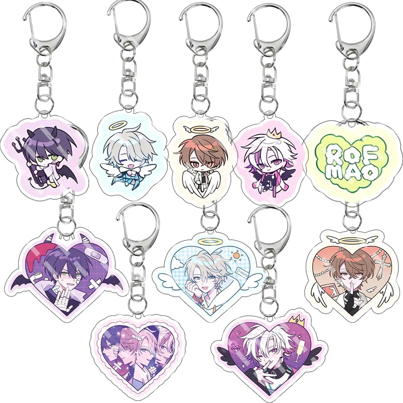 

Anime Double Sided Print Devil Angel Q Version Cartoon Acrylic Keychain Cute Heart Shaped Bag Pendant Accessories Keyring Gifts