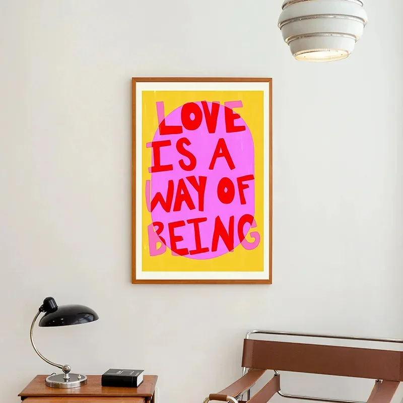 Maximalist Sunshine More Amor Por Favor Wall Art Canvas Painting Eclectic Yellow Love Quote Poster for Living Room Home Decor