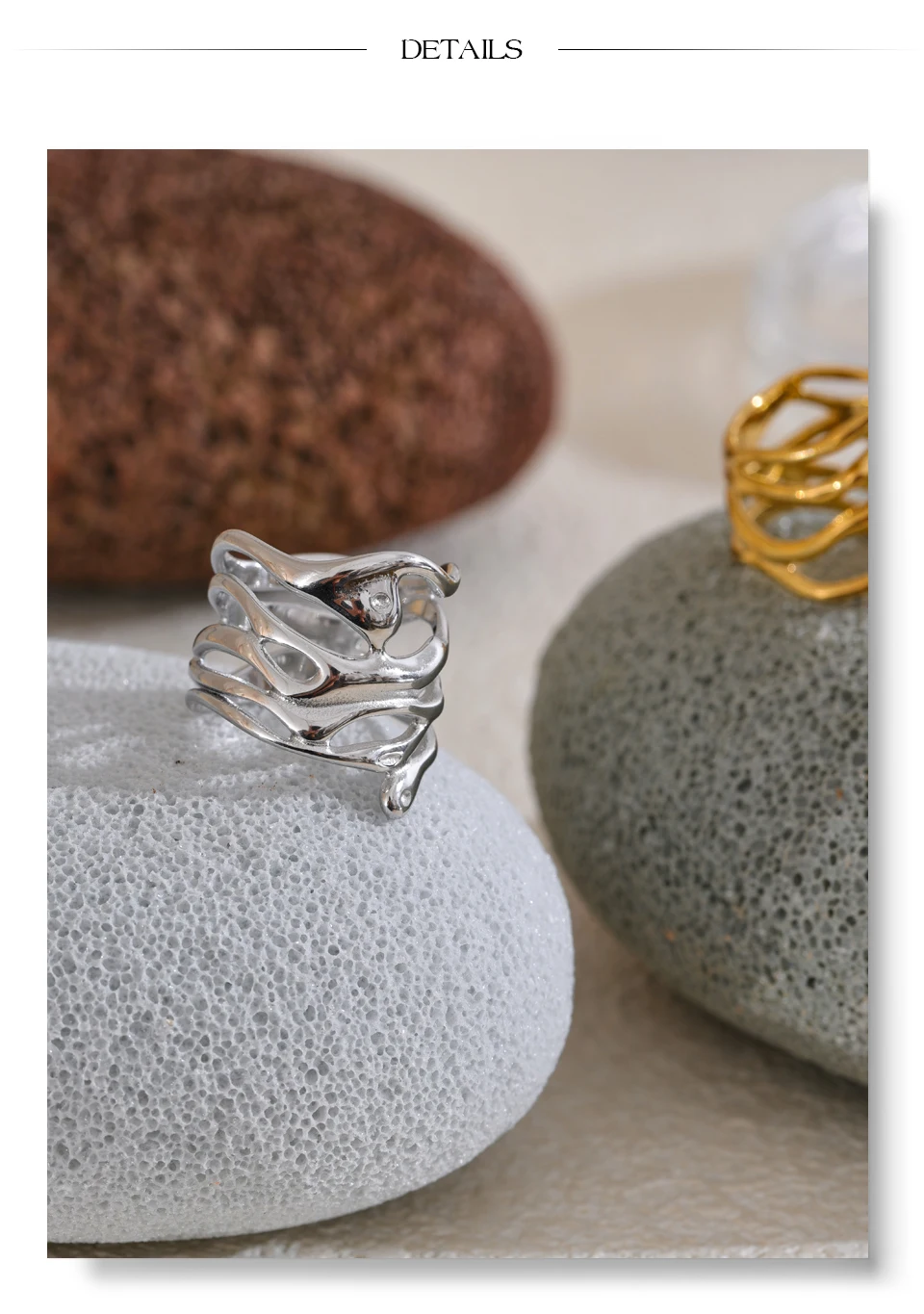 Yhpup # Trendiger 316L Edelstahl geschichteter hohler geometrischer breiter Ring Gold Silber Farbe 18K PVD plattiert Modeschmuck Geschenk – Detail 10