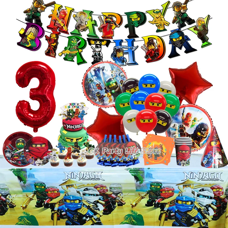 Ninja Theme Disposable Tableware Birthday Party Decorations Latex Aluminum Foil Balloon For Kids Event Supplies New Banner