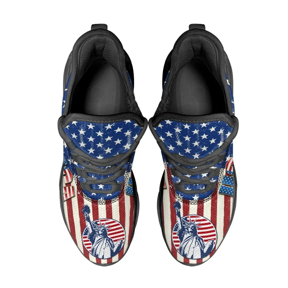 Zapatillas suaves de diseño de bandera americana para mujer, zapatos de plataforma antideslizantes con cordones, planos de malla para el día de la independencia, novedad de verano