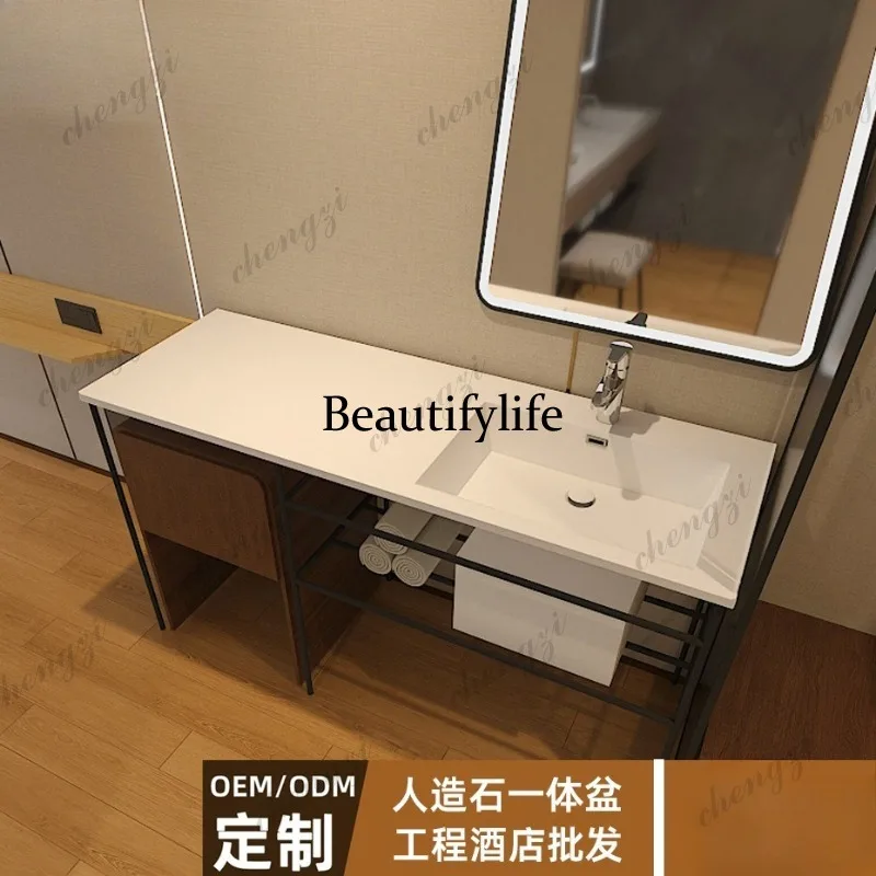 Hotel simple wash basin seamless artificial stone integrated bathroom cabinet acrylic gel clothes wash basin