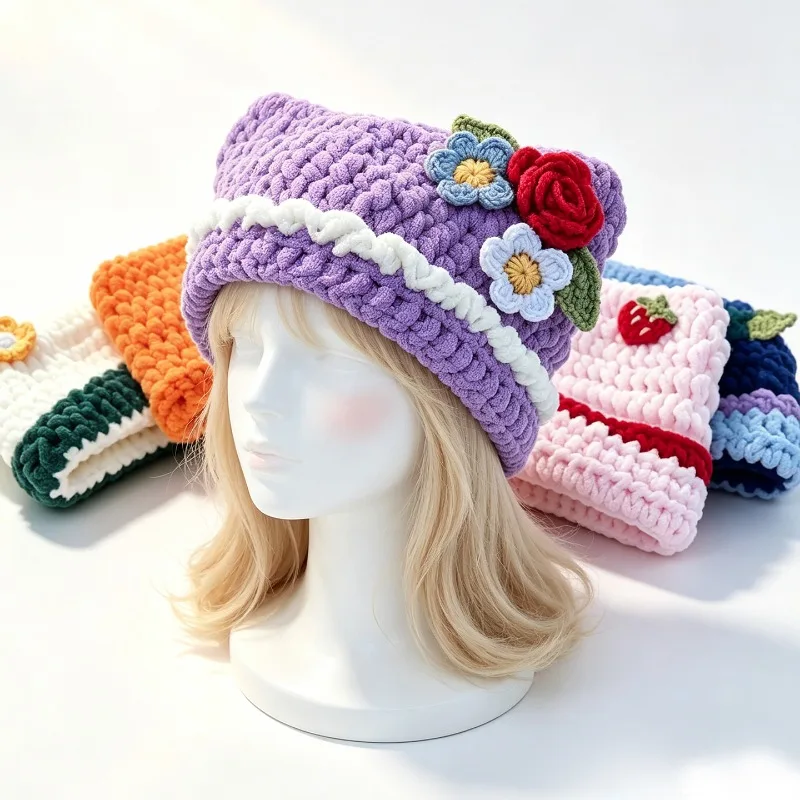 Crochet Strawberry Shortcake Inspired Cat Beanie - Adult Size