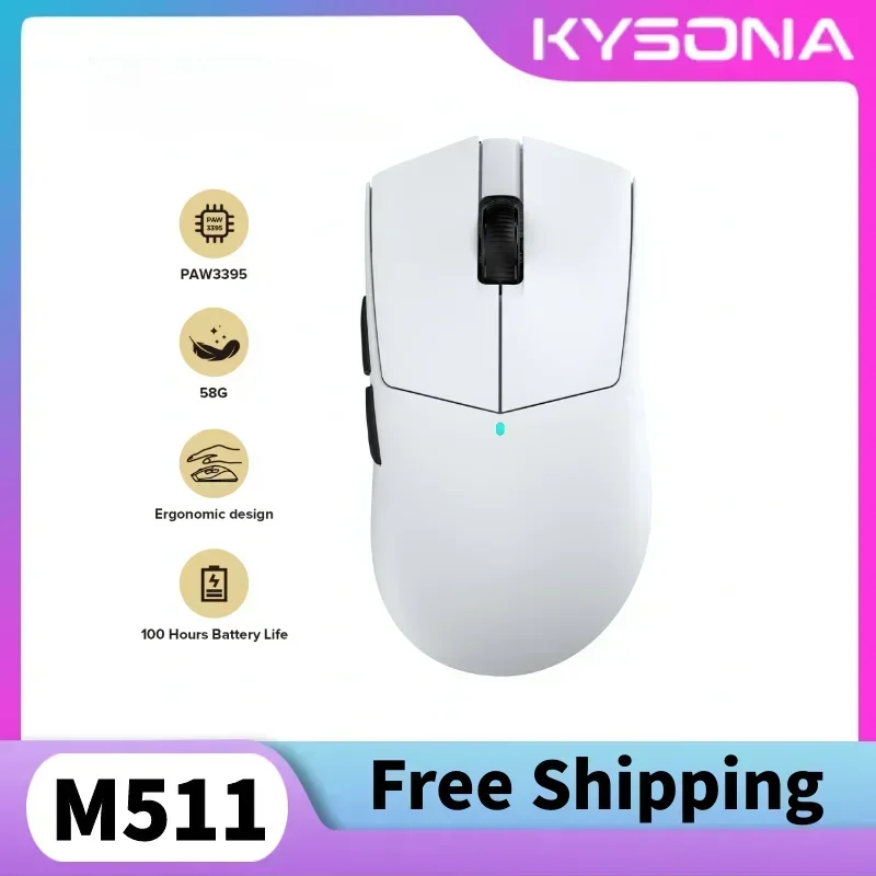 

Kysona M511 Wireless 58g Ultra Light Gaming Mouse PAW3395 26000DPI Three-mode Link Low Latency Cable Gaming Mouse Accessories