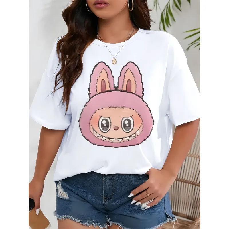 

Women's Casual Round Neck T-Shirt Labubu Cartoon Printed Women's Cute Women's T-Shirt Cotton Casual Y2K Cute T-Shirt