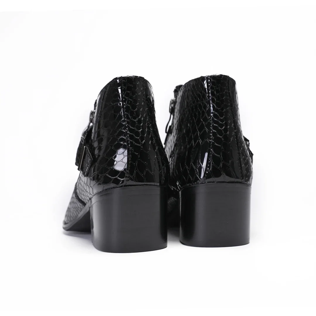 Business Office Men Formal Short Boot Fashion Lacquer Leather Square Toe Mid Heel Ankle Boot Plus Size Classic Office Ankle Boot image 6