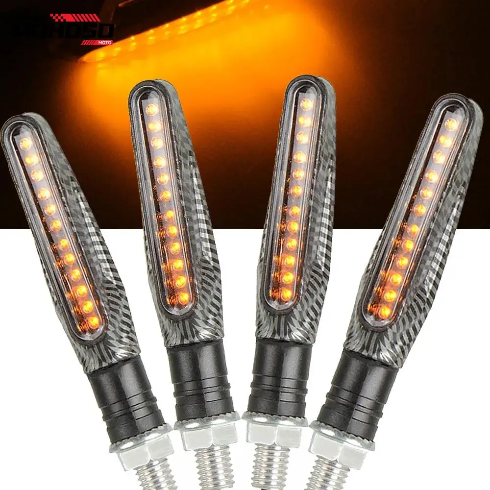 4pcs Motorcycle High Bright Amber LED Turn Signal Indicator Light Front Rear White Day Running Light Flowing Red Brake Lamps