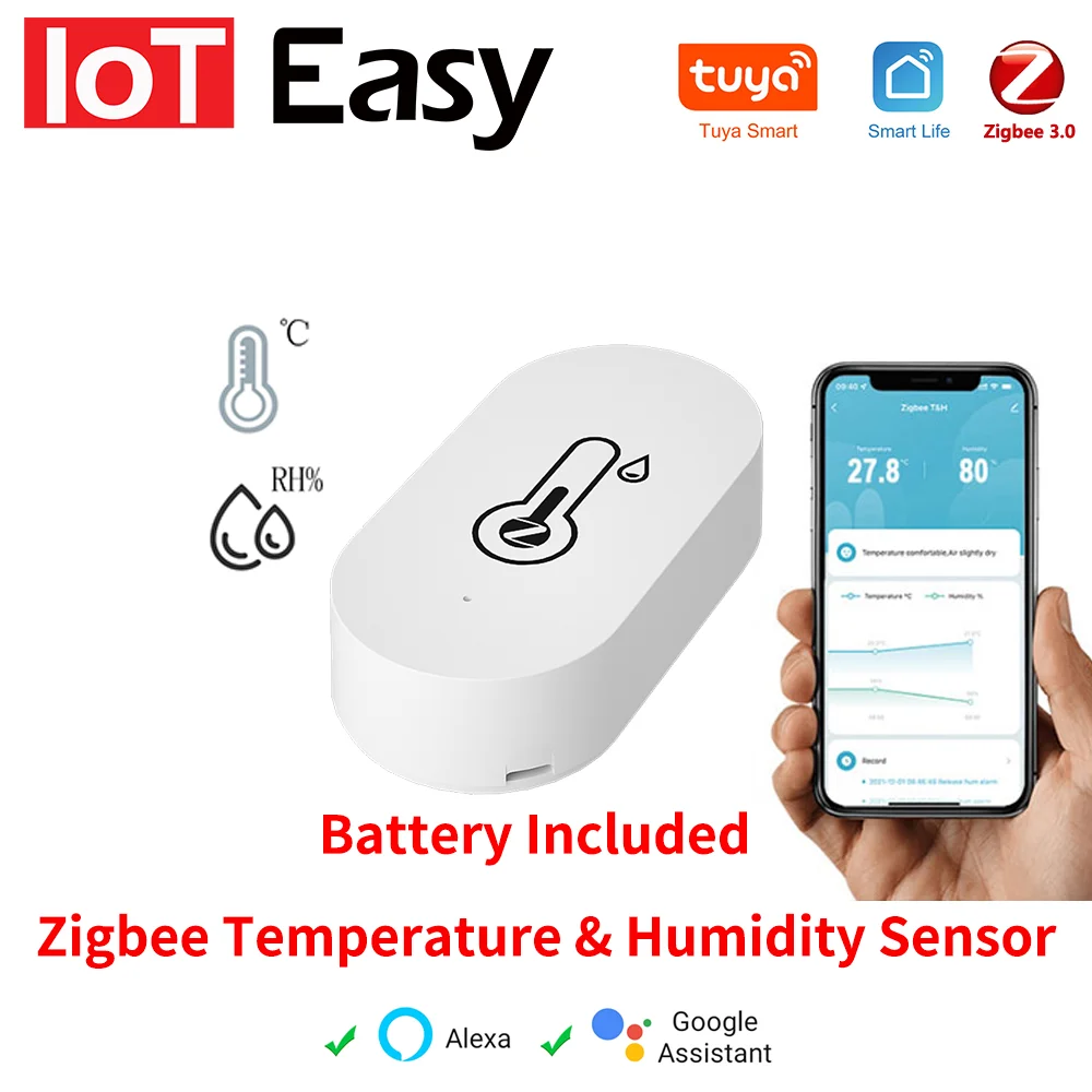 Tuya Zigbee-Sensor inteligente de temperatura y humedad, controlador de higrómetro interior, monitoreo, funciona con altavoz inteligente, Alexa y