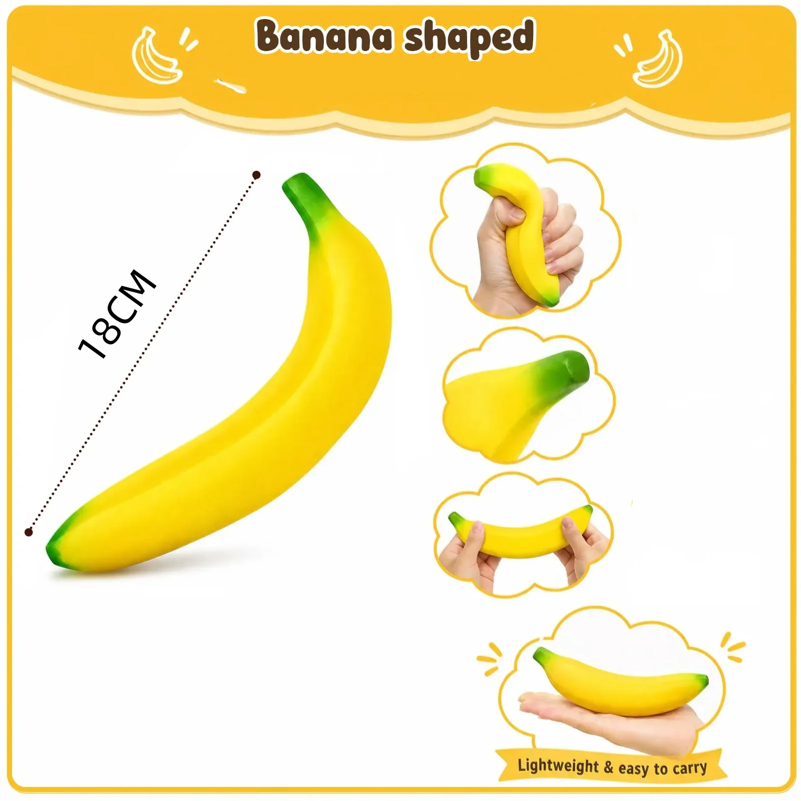 Squishy Banana Stress Relief Toy Slow Rising Soft Squeeze Toy Simulation Fruit Fidget Toys Anti Anxiety Hand Exercise Decor Gift