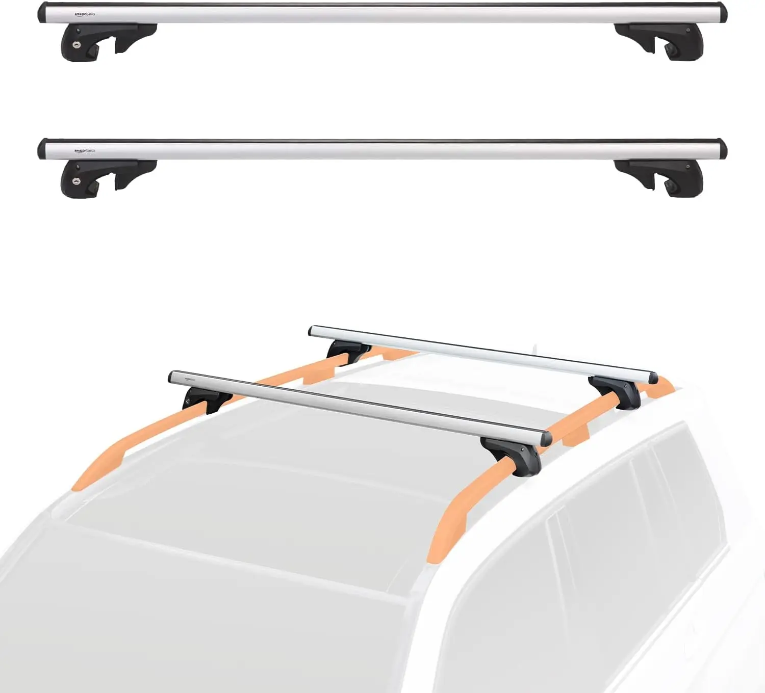 

Cross Rail Roof Rack, 52 inches, Fits up to 46" Spans between Raised Side Rails with Gap, Pack of 2, Black/Silver