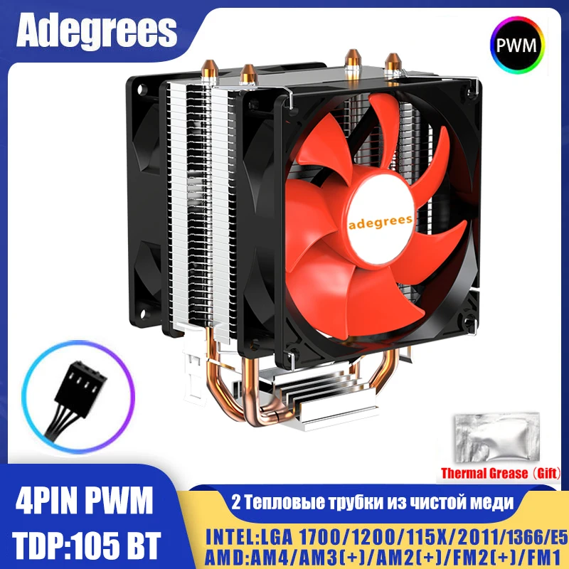 2 Heat Pipes CPU Air Cooler X79 X99 3PIN/4PIN Processor Cooler Fan For Intel LGA 1155 1200 1700 2011 AMD AM3 AM4 AM5 Ventilador