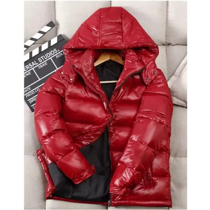 Winter men's bright face down jacket high quality solid color coat fashion short tooling warm coat  size 3XL