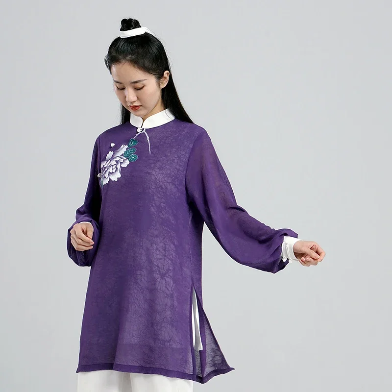 Tai Chi Clothes Women Wushu Clothes Kung Fu Competition Clothes Martial Art Uniform Wrinkle Free Hand Painted 2025 Purple