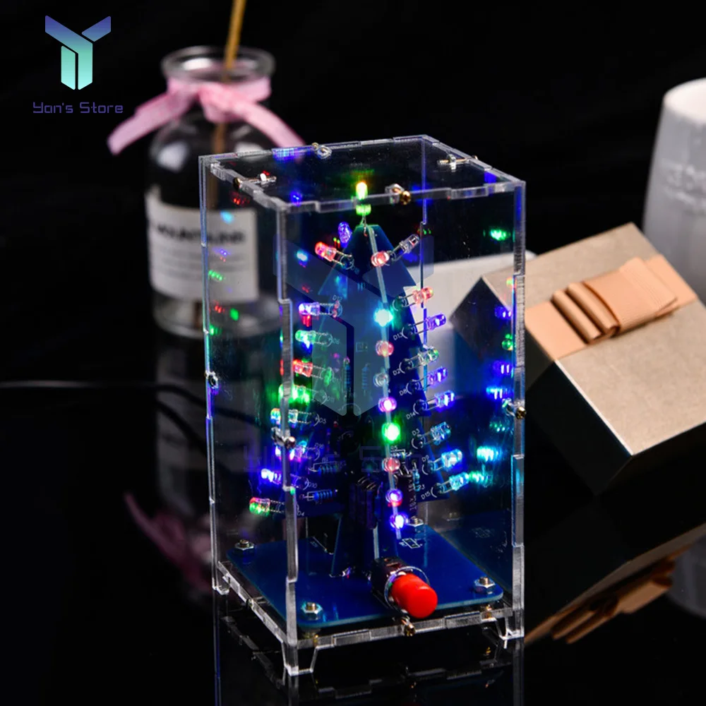 Albero di natale 3D tridimensionale kit fai da te elettronica saldatura LED albero di natale Flash colorato per l'apprendimento della pratica di saldatura