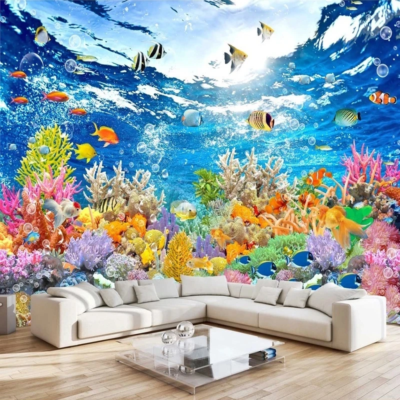 Papier peint mural 3D personnalisé avec photo du monde sous-marin, chambre d'enfant, monde marin, poissons, coraux, salon, fond de télévision, chambre à coucher, 8d