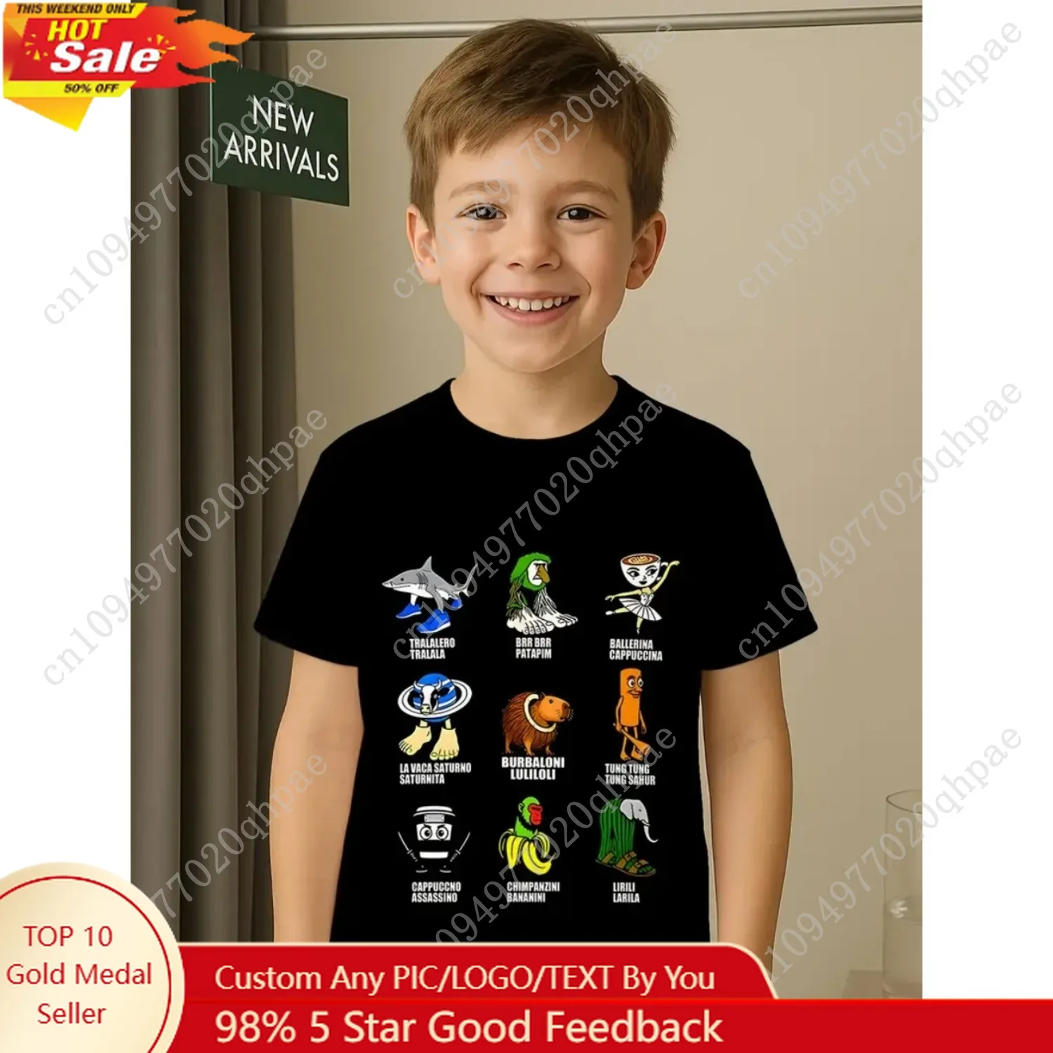

Italian Brainrot Memes Compilation T-Shirt Italian-Brainrot Animals 3D Print Boys Kids Graphic Outfit Y2k T-Shirts for Children