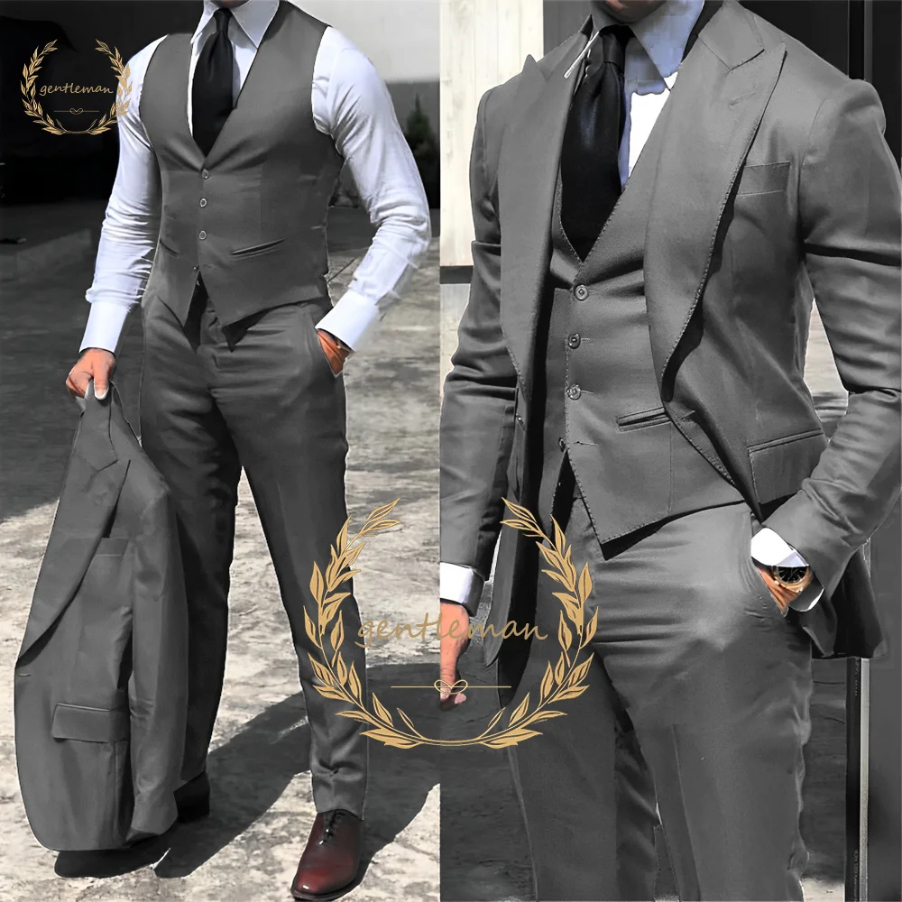 Men's formal suit 3-piece suit (jacket + vest + trousers) custom men's business office slim classic suit