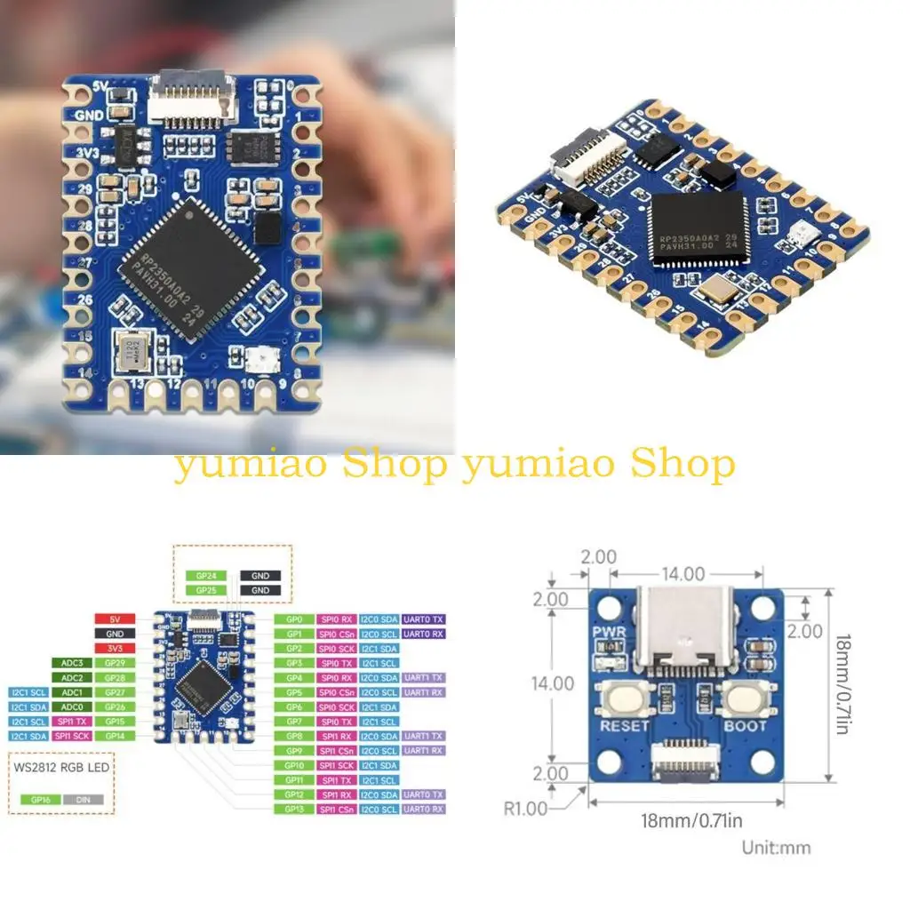 

587B Efficient RP2350 Tiny Dev Board With Onboard FPC8PIN And USB Type C Compatibility