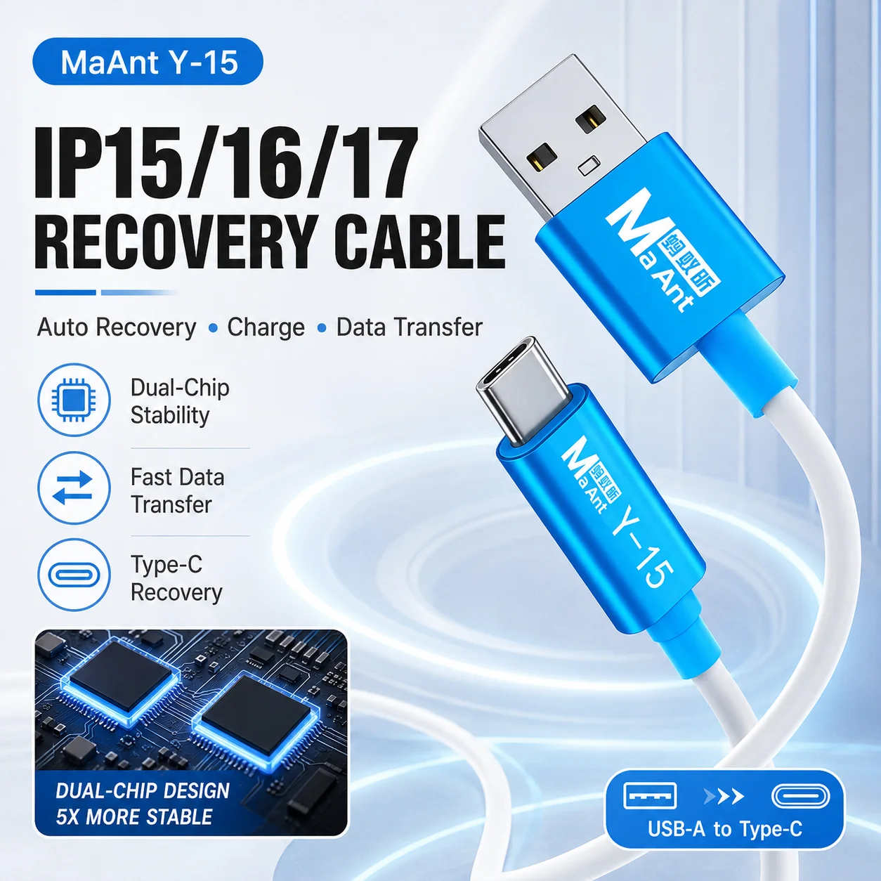 MaAnt Y-15 Automatic DFU Recovery Cable for iPad iP15 16 17 Series Flash Data Transmission Boot Repair Tool for Phone Tablet Kit