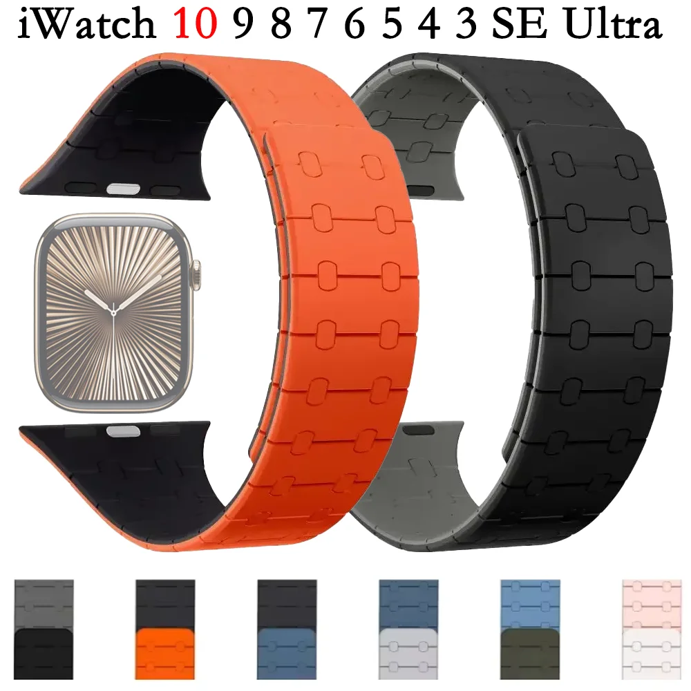 المغناطيسي سيليكون حلقة حزام ل سوار ساعة أبل الترا 49 مللي متر 9 8 7 6 5 4 45 مللي متر 41 مللي متر 44 مللي متر 40 مللي متر سوار iWatch 10 42 مللي متر 46 مللي متر الفرقة