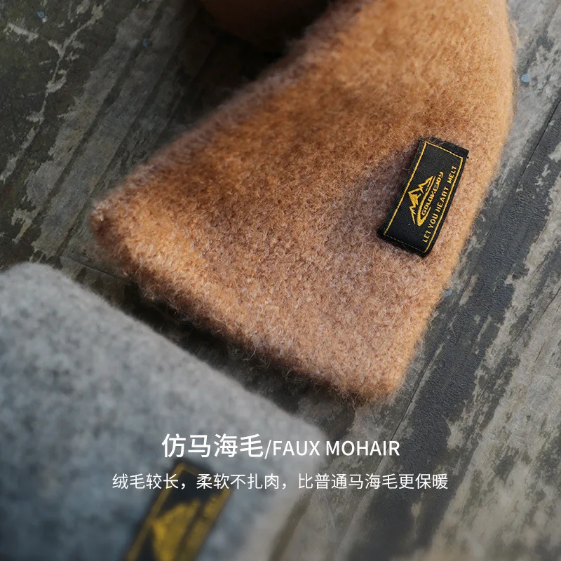 남성용 일본 레트로 모조 짧은 니트 스카프, 단색, 겨울 추위 및 따뜻한 플러시 스카프, 도매