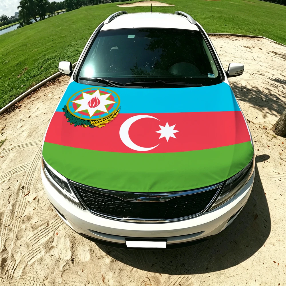 130x160cm Azerbaijan Elastic Car Engine Hood Flag Elastic Windproof Patriotic Bonnet Banner Cheer for the competition