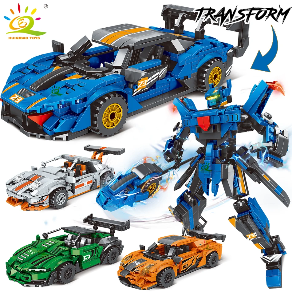 

HUIQIBAO City Racing Car Robot Building Blocks Transformation Speed Champions Deformation Bricks Set Children Toys Kids Boy Game