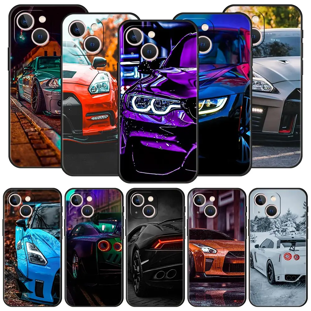 Blue Red JDM Sport Car For iPhone 11 12 13 15 16 14 Pro Max Phone Case X XR XS 7 8 Plus SE Luxury Black Silicone Cover Funda