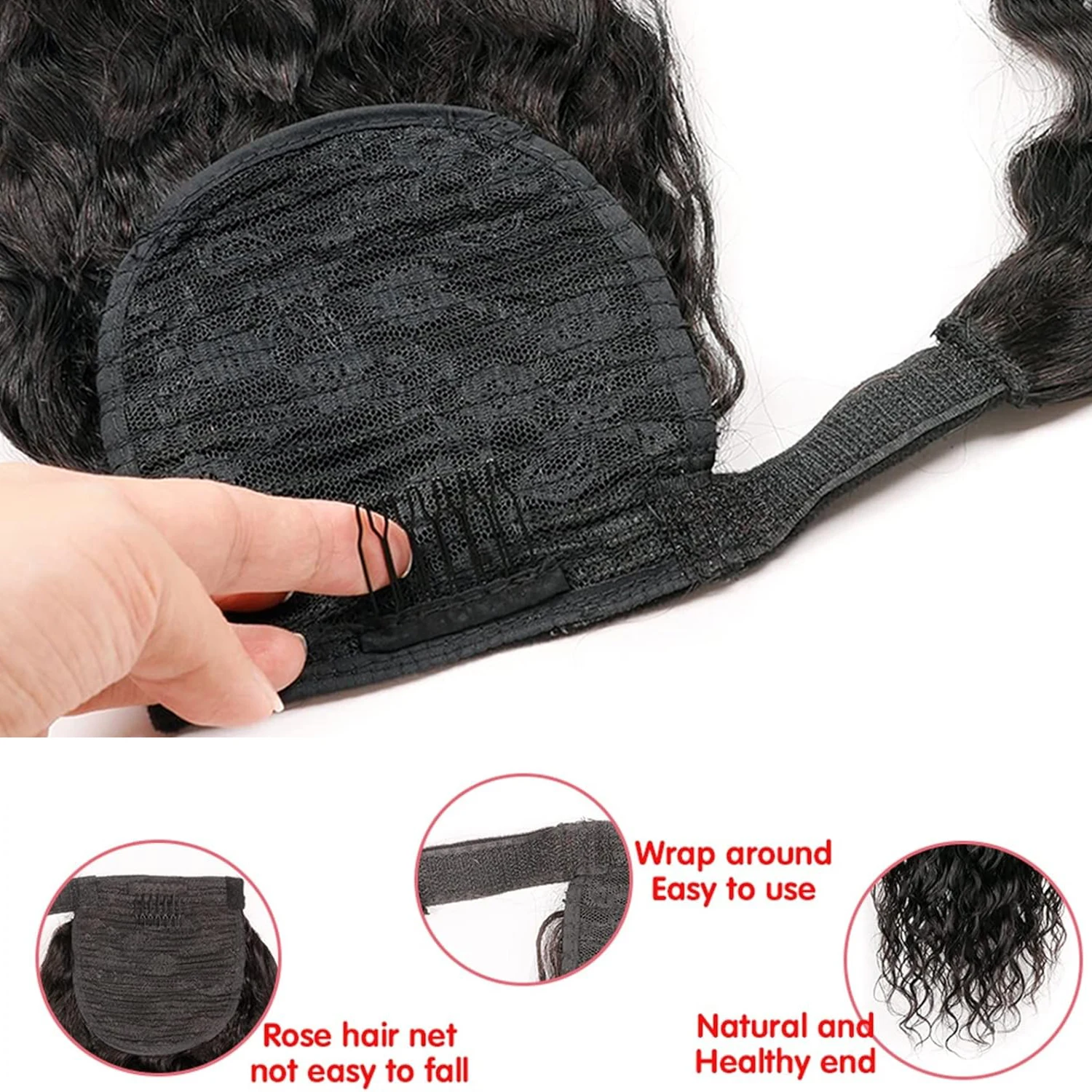 Clip per capelli umani Remy nelle estensioni della coda di cavallo dell'onda d'acqua Coda di cavallo per capelli umani arricciati da 8-26 pollici Avvolgere la coda di cavallo ondulata lunga naturale