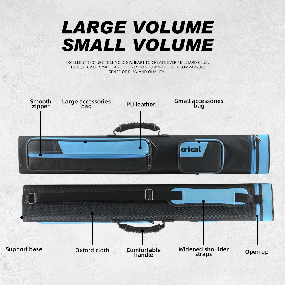 Pool Cue Case 2x4 2 Butts 4 Shafts Oxford Cloth PU Leather Velvet Lining Anti-Slip Base Shoulder Strap Billiards CRICAL