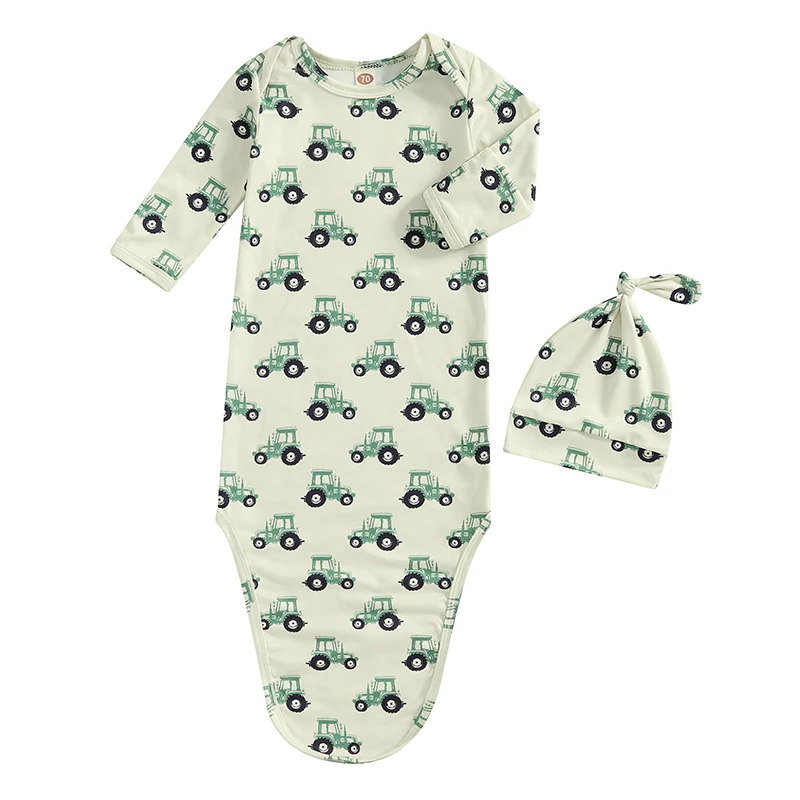 Baby Sleeping Bag with Hat Newborn Tractor Print Infant Swaddle Sleeper for Boys Girls