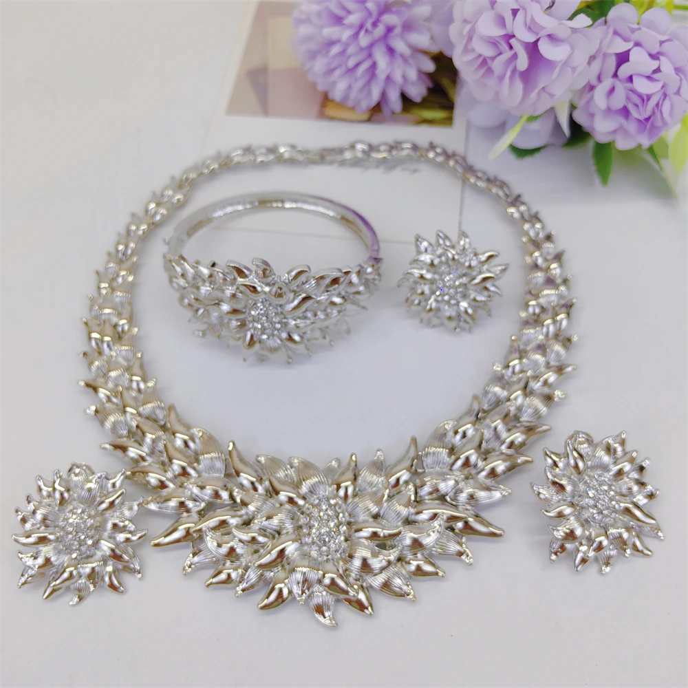 TITI Italy 18k Gold Plated Women Jewelry Set Classic Fashion Design Necklace Earrings Bangle And Ring Full Set Jewelry