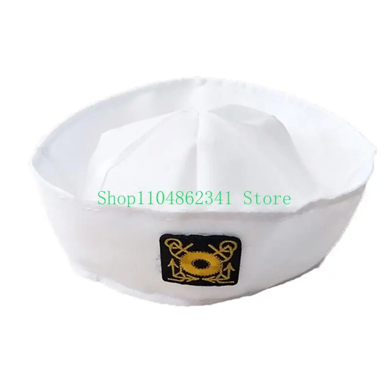 652F Fashion White Captain Sailor Hat Fancy Cosplay Hat Marine Captain Cap Hat for Travel Beach Dance Bar Cosplay