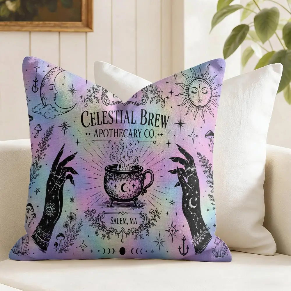 Witch Halloween-Themed Cushion Cover Natural Linen Organic Fabric Double-Sided Printing Breathable Perfect Gift For Decor