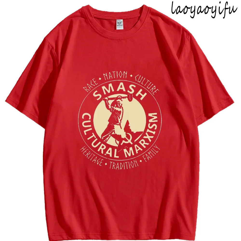 Unisex Cotton Tee  Ropa Hombre Smash Cultural Marxism TShirt Isd Communist Anti-Antifa Patriot Nationalist Tops Men Clothing