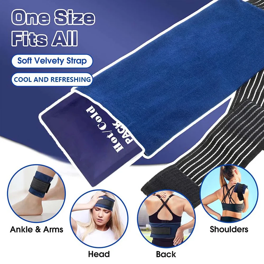 Ice Pack with Elastic Strap Reusable Cold Hot Therapy Packs for Sport Injury First Aid Knee Back Wrist Shoulder Arm Pain Relief