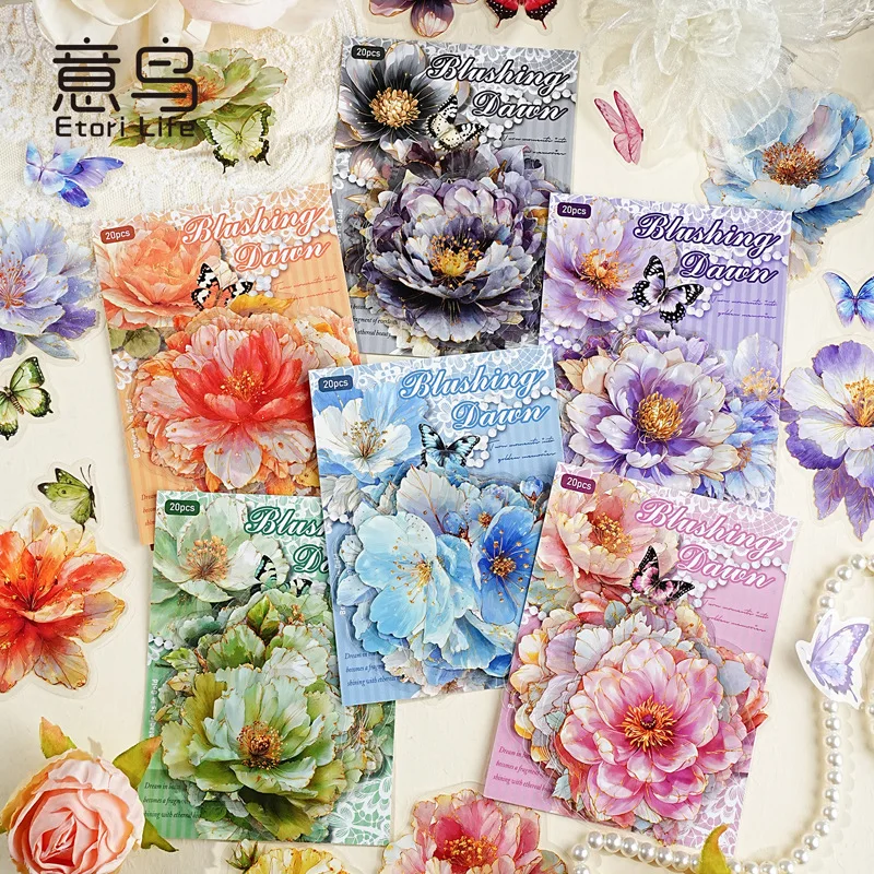 20 pcs Multi-Dimension Flower Themed PET Stickers | DIY Materials for Scrapbook & Album Decoration