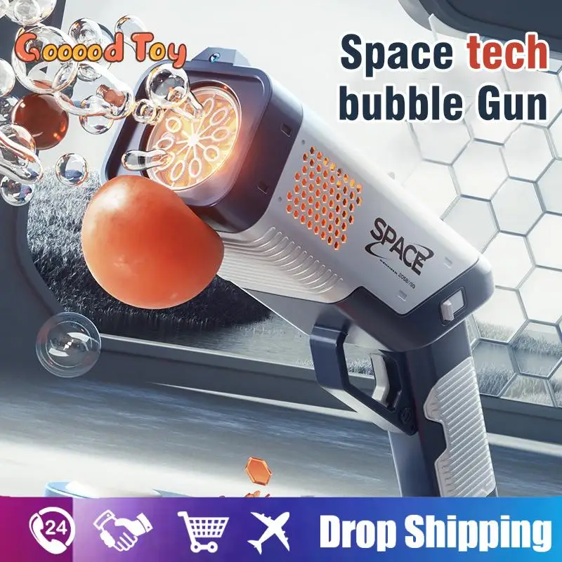 Space Tech Soap Bubble Gun Electric Hand Gun Bubble Machine Gift Box Outdoor Party Games Blowing Bubble Kids Toys Birthday Gift