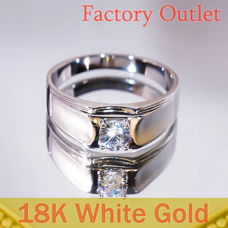 18K Platinum Mosang Diamond Four Claw Frosted Smooth Arm Men's Diamond Ring Simple and Dominant Men's Wedding Ring