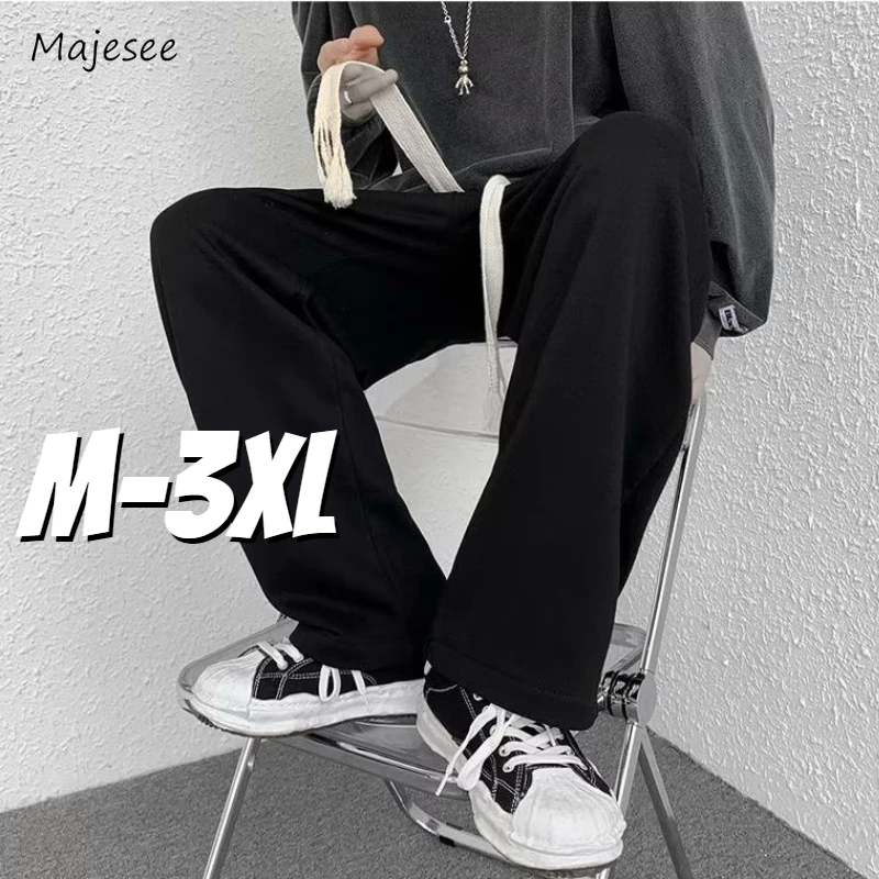 

Hot Sales Baggy Pants Men Harajuku Spring Chic Black Pure All-match Cozy Drawstring Design Hip Hop College Trousers Korean Style