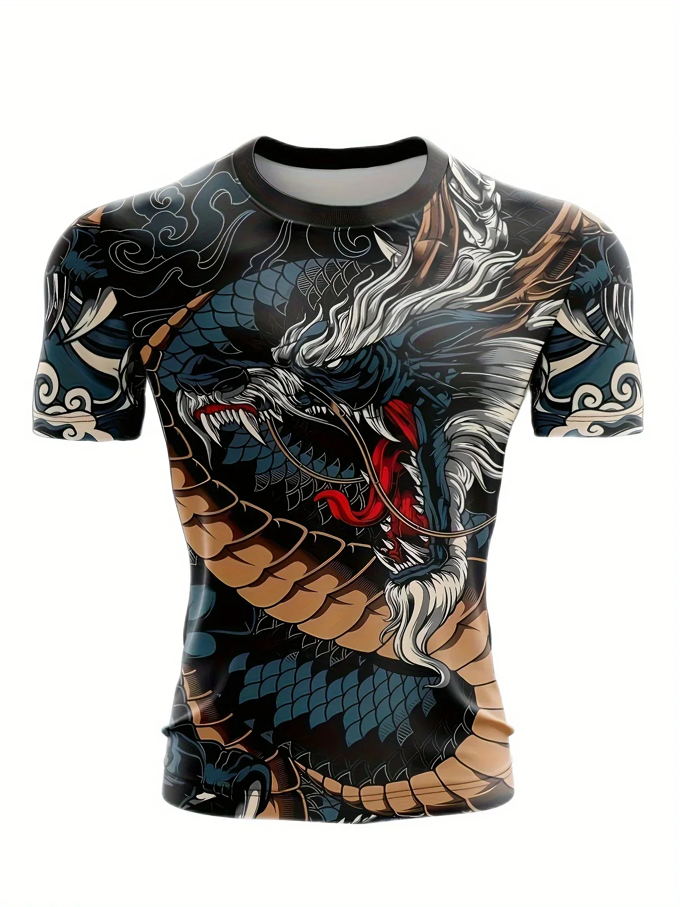 Animated 3D Printed T-shirt Men's Compression Shirt Short Sleeve Top Fitness T-shirt Novel Slim-fit Tight T-shirt Men's Cosplay