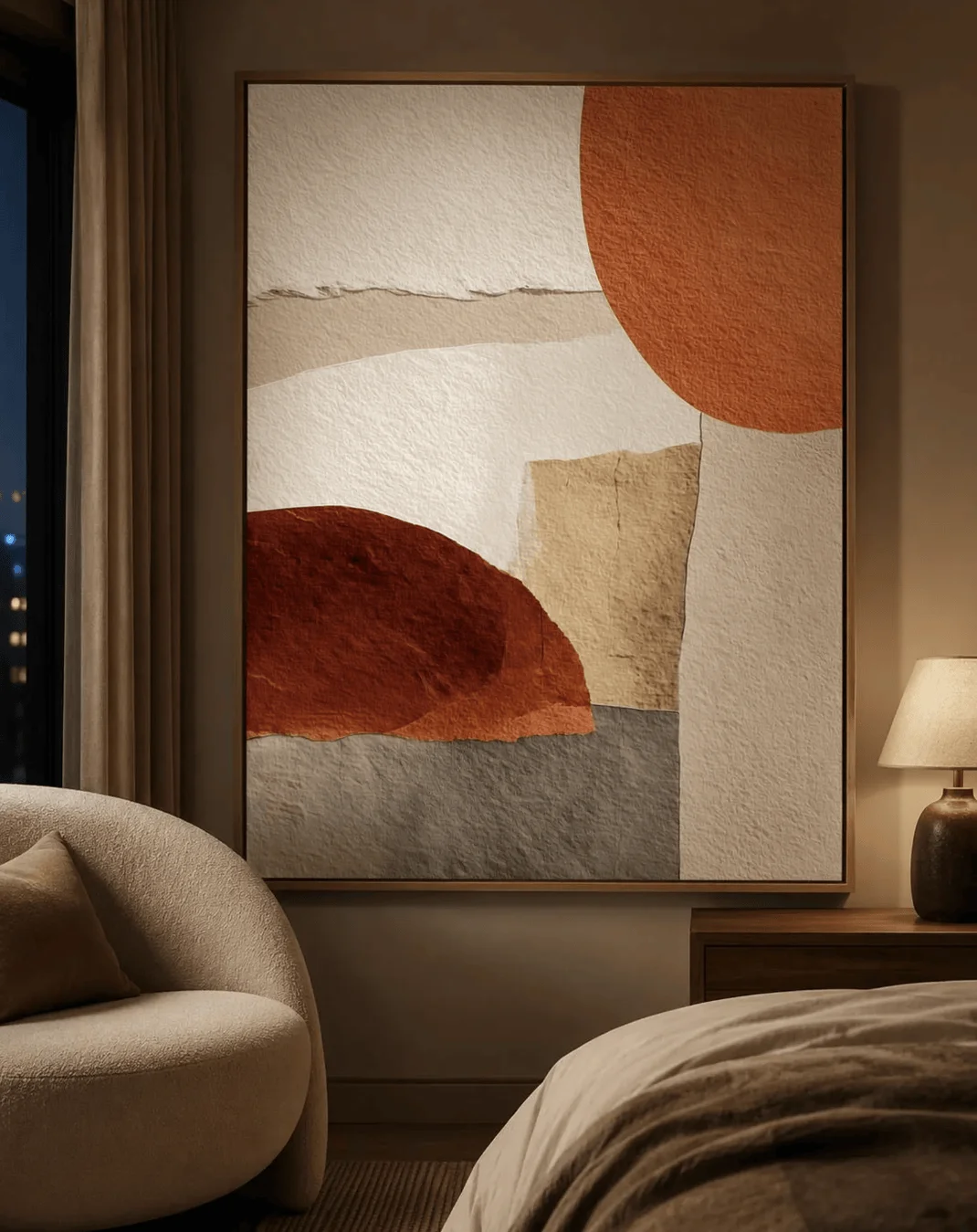 Boho Terracotta Neutral Abstract Landscape Wall Art, Textured Paper Prints, Minimal Geometric Art for Living Room Bedroom Decor