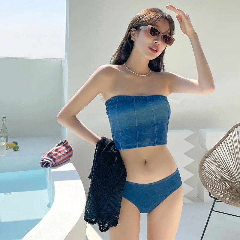 wisuwore Bikini Set Women Vintage High Waist Korean Style Bodycon Conservative 3 Piece Swimsuit Sexy College Beachwear image 3