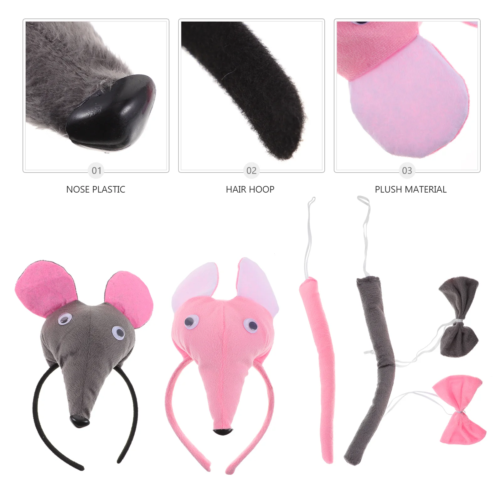 6 Pcs Mouse Headband Cartoon Fancy Ear Costume Accessory Rat Cosplay Kit Tie Makeup