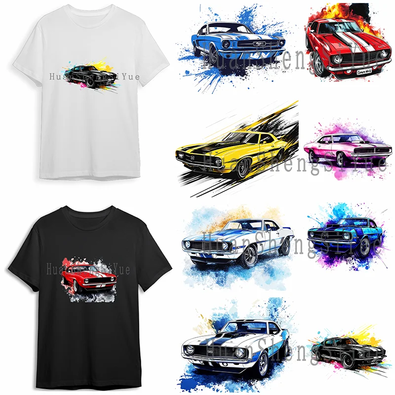 Sporty Sports Car Heat Transfer Sticker Canvas Bag T-shirt Ironing DTF Sticker DIY Fleece Jacket Is Waterproof